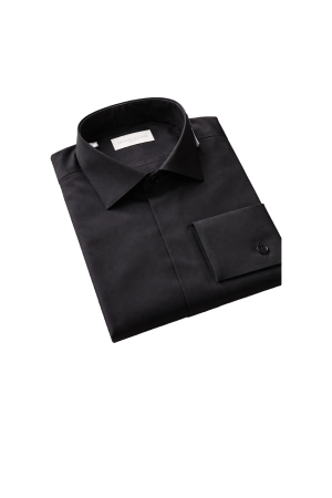 Hidden buttons black dress shirt